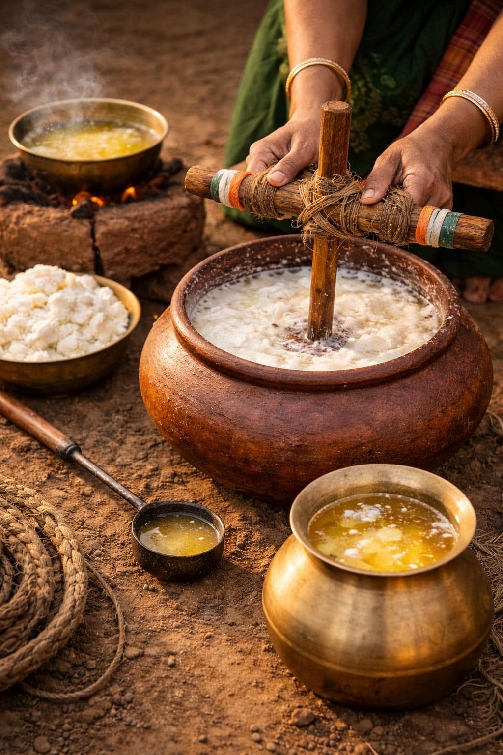 Bilona-churned butter simmering into ghee
