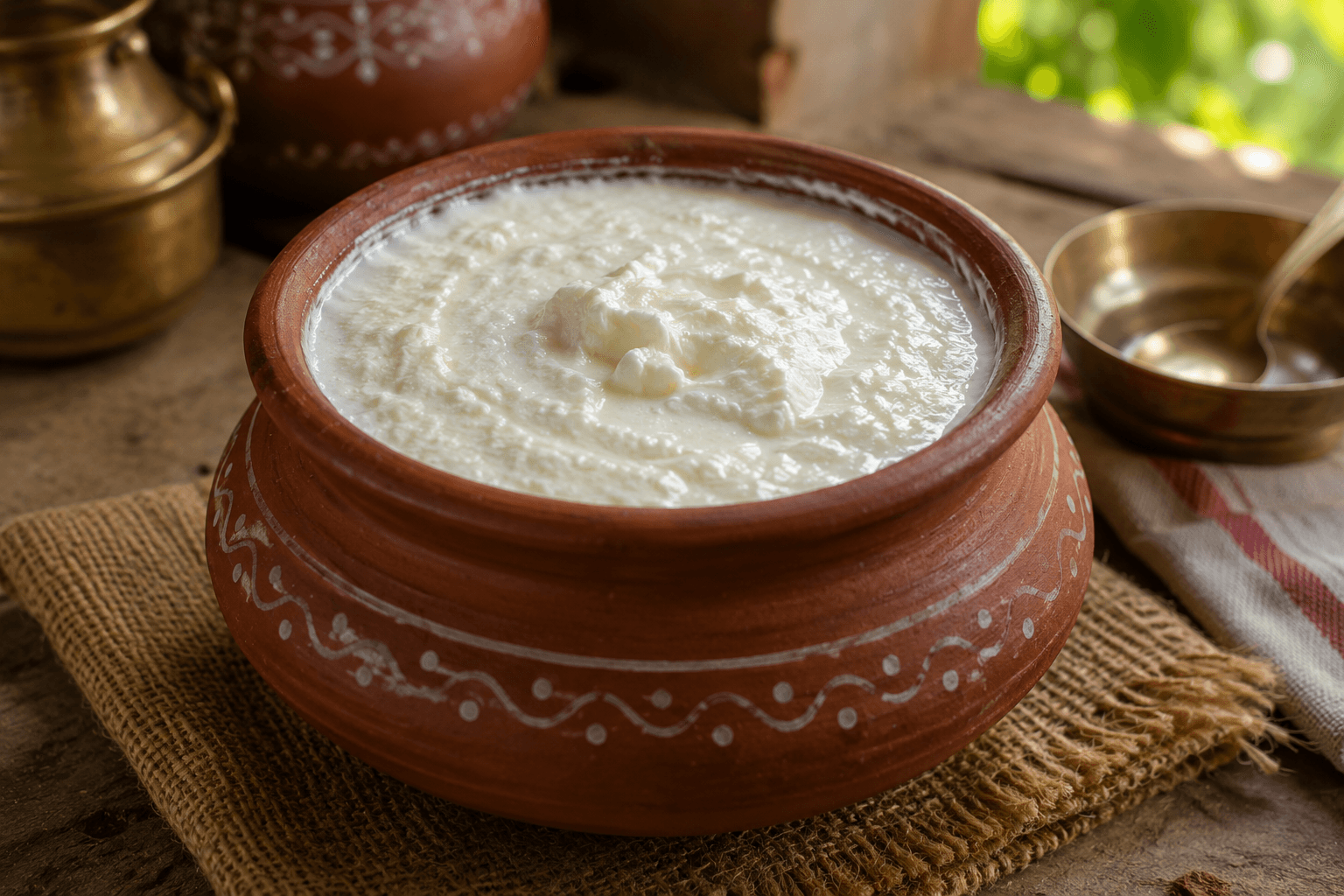 Fresh curd set in a clay pot