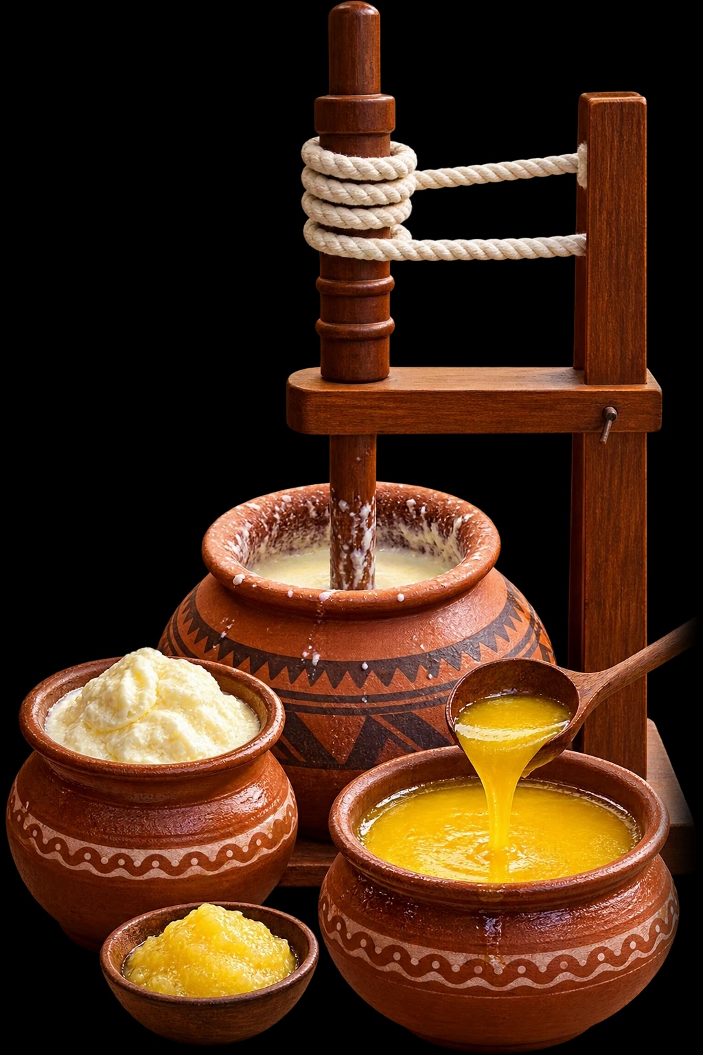 Traditional clay pots with fresh malai and hand-churned deshi ghee